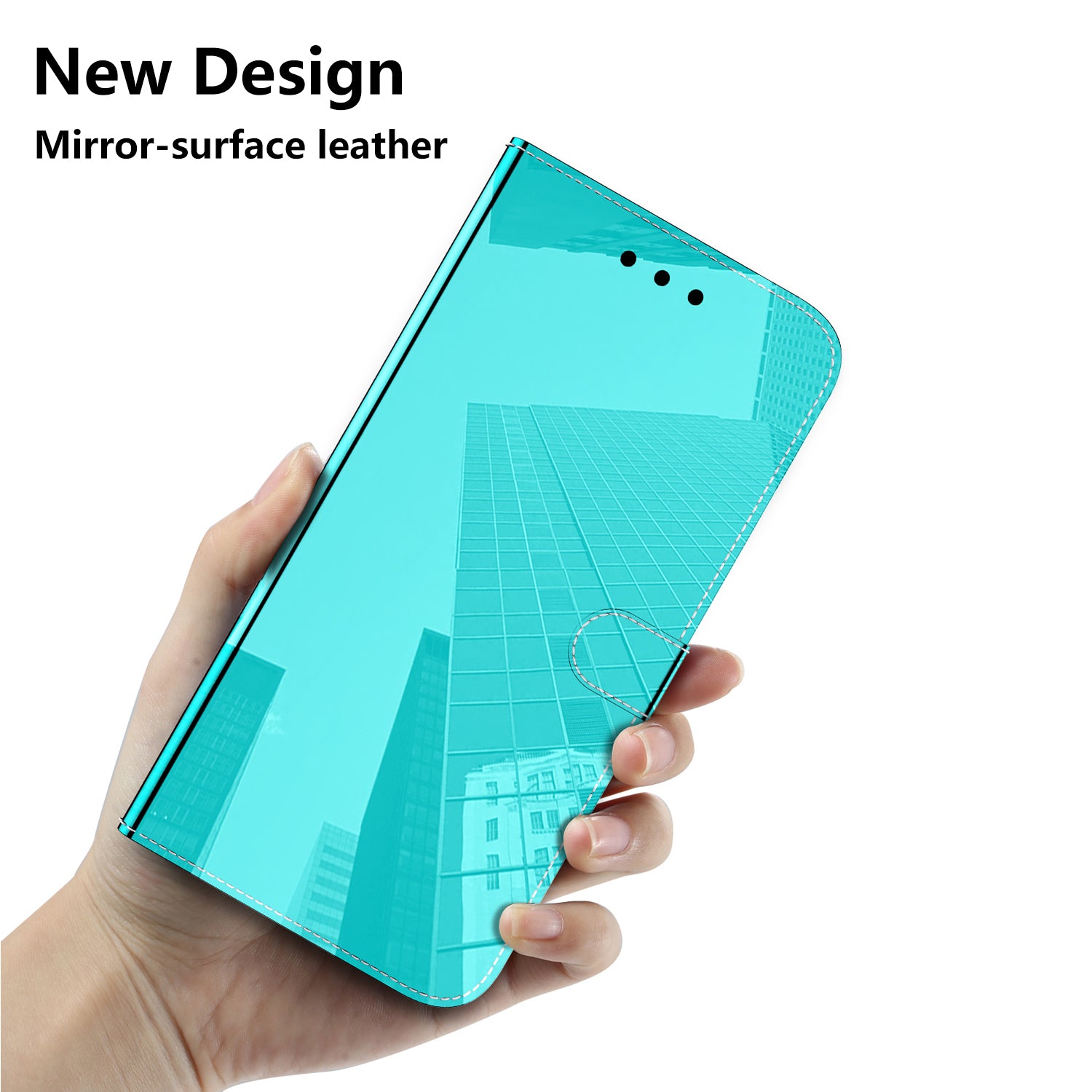 Leather Wallet Cover for Samsung Galaxy M34 5G / F34 5G , Mirror-Like Surface Horizontal Stand Phone Case - Cyan