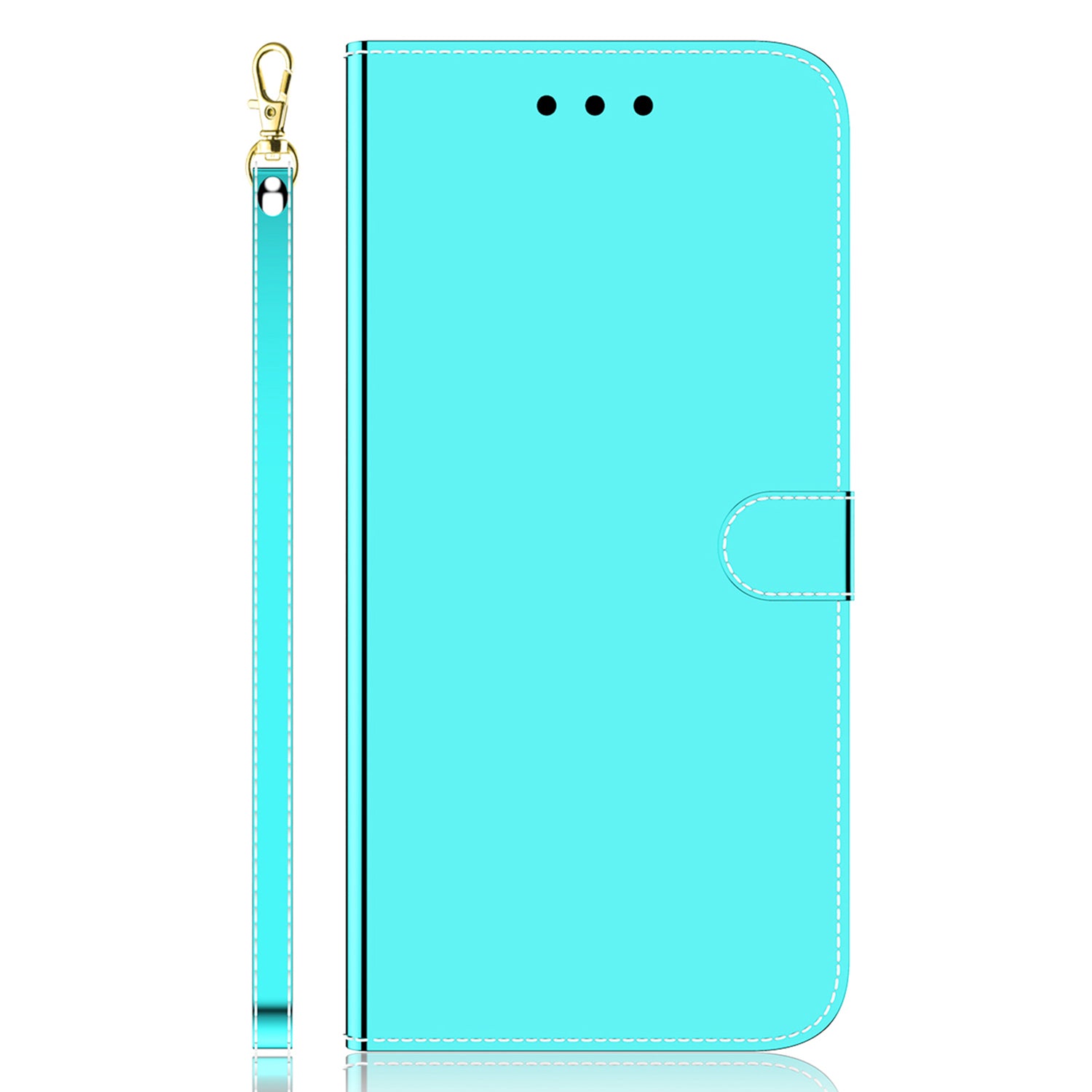 Leather Wallet Cover for Samsung Galaxy M34 5G / F34 5G , Mirror-Like Surface Horizontal Stand Phone Case - Cyan