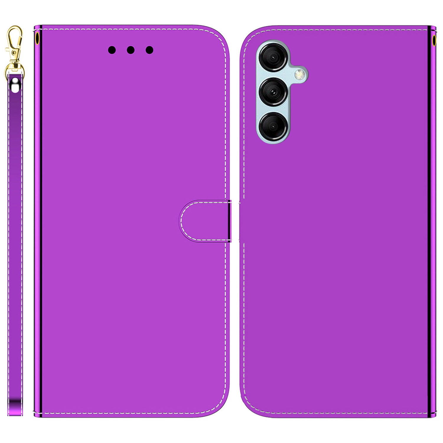 Leather Wallet Cover for Samsung Galaxy M34 5G / F34 5G , Mirror-Like Surface Horizontal Stand Phone Case - Purple