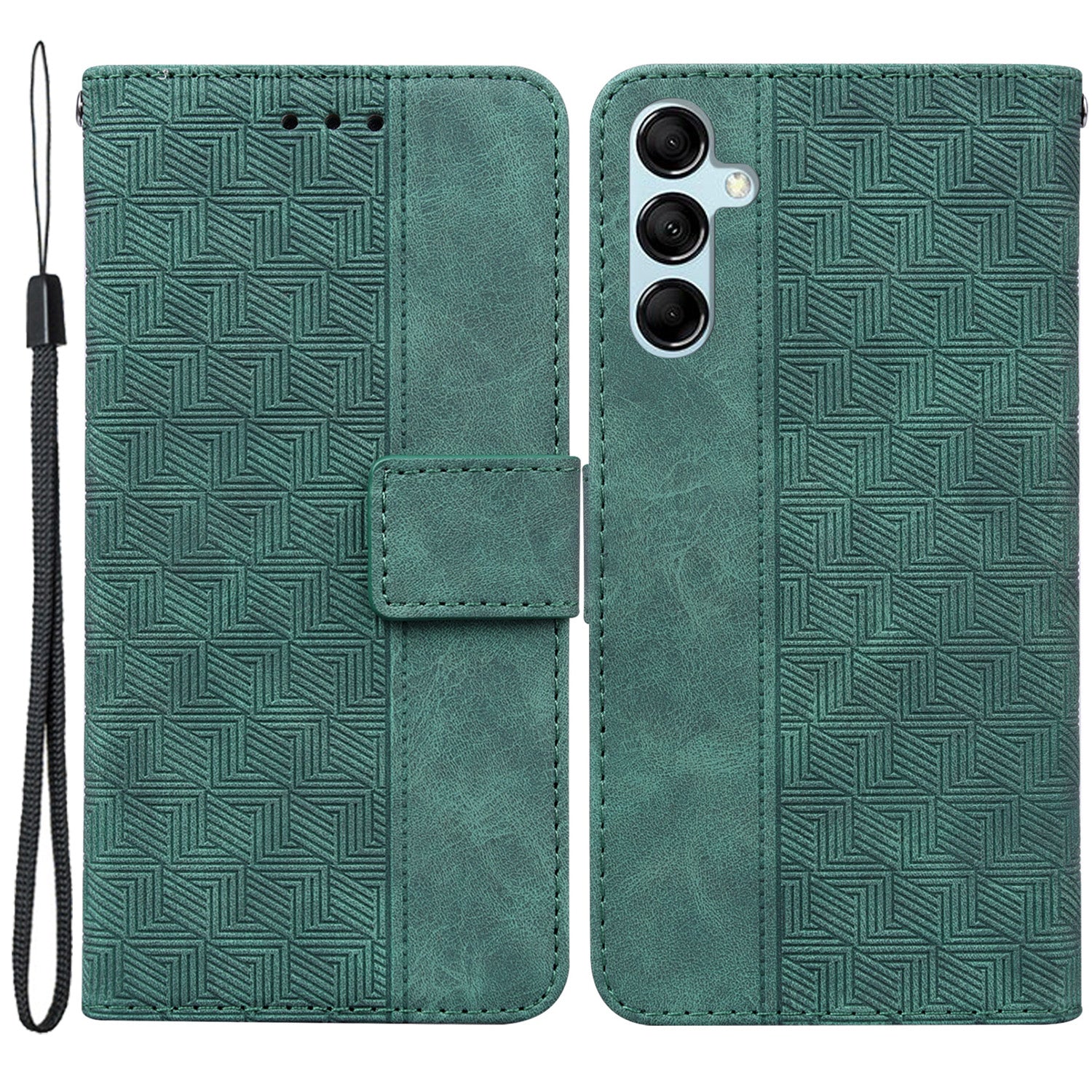 Phone Cover for Samsung Galaxy M34 5G / F34 5G , Wallet Stand PU Leather Geometry Imprinted Case - Green