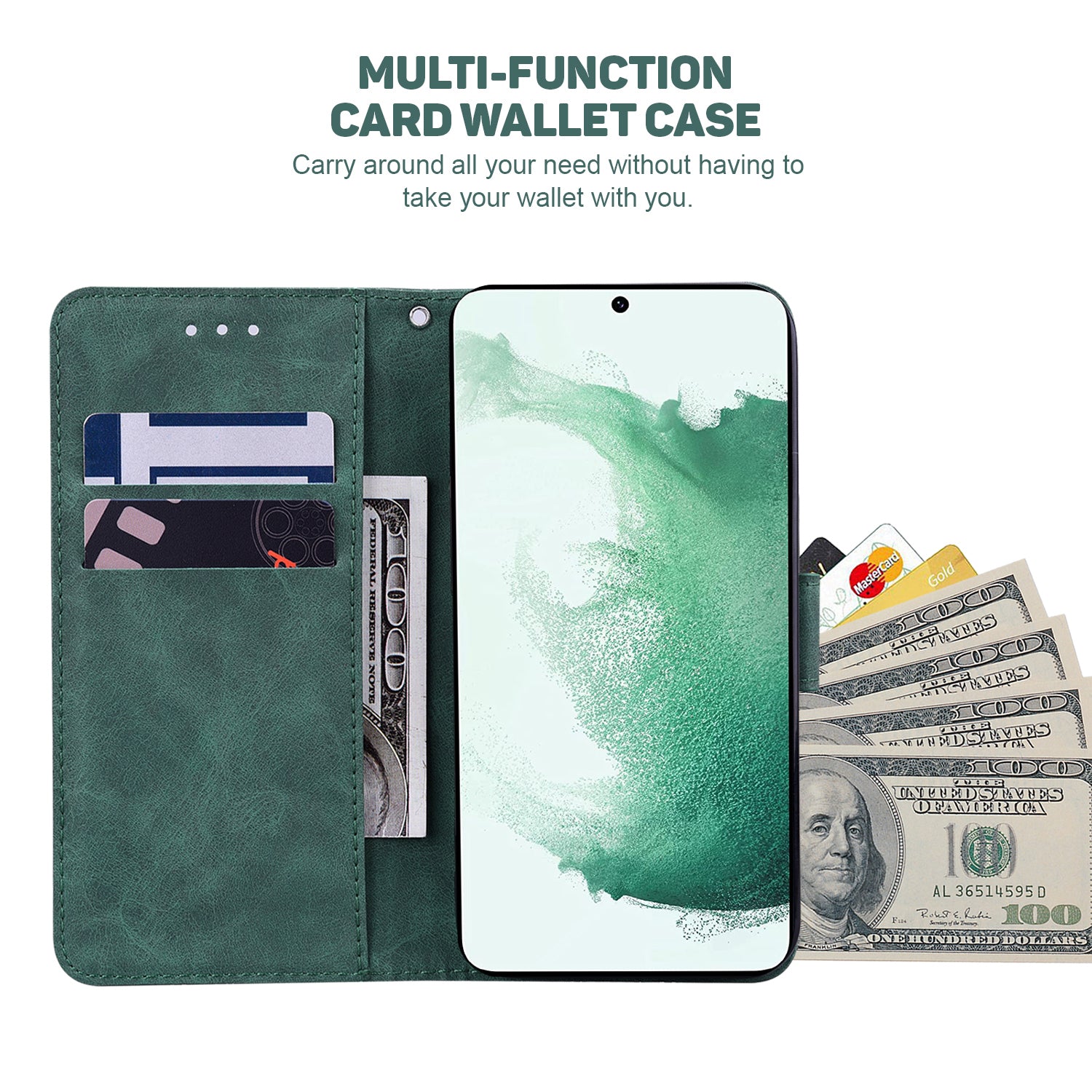 Phone Cover for Samsung Galaxy M34 5G / F34 5G , Wallet Stand PU Leather Geometry Imprinted Case - Green