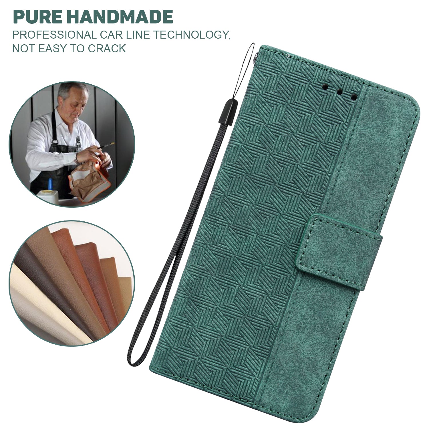 Phone Cover for Samsung Galaxy M34 5G / F34 5G , Wallet Stand PU Leather Geometry Imprinted Case - Green