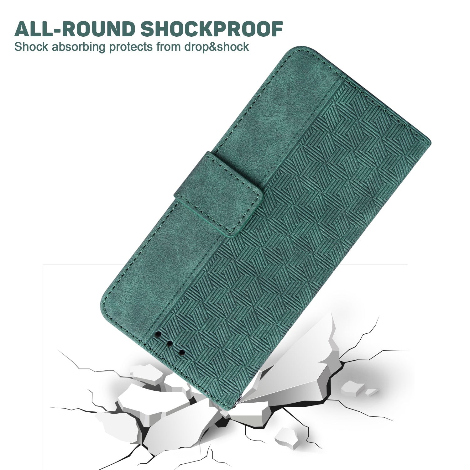 Phone Cover for Samsung Galaxy M34 5G / F34 5G , Wallet Stand PU Leather Geometry Imprinted Case - Green