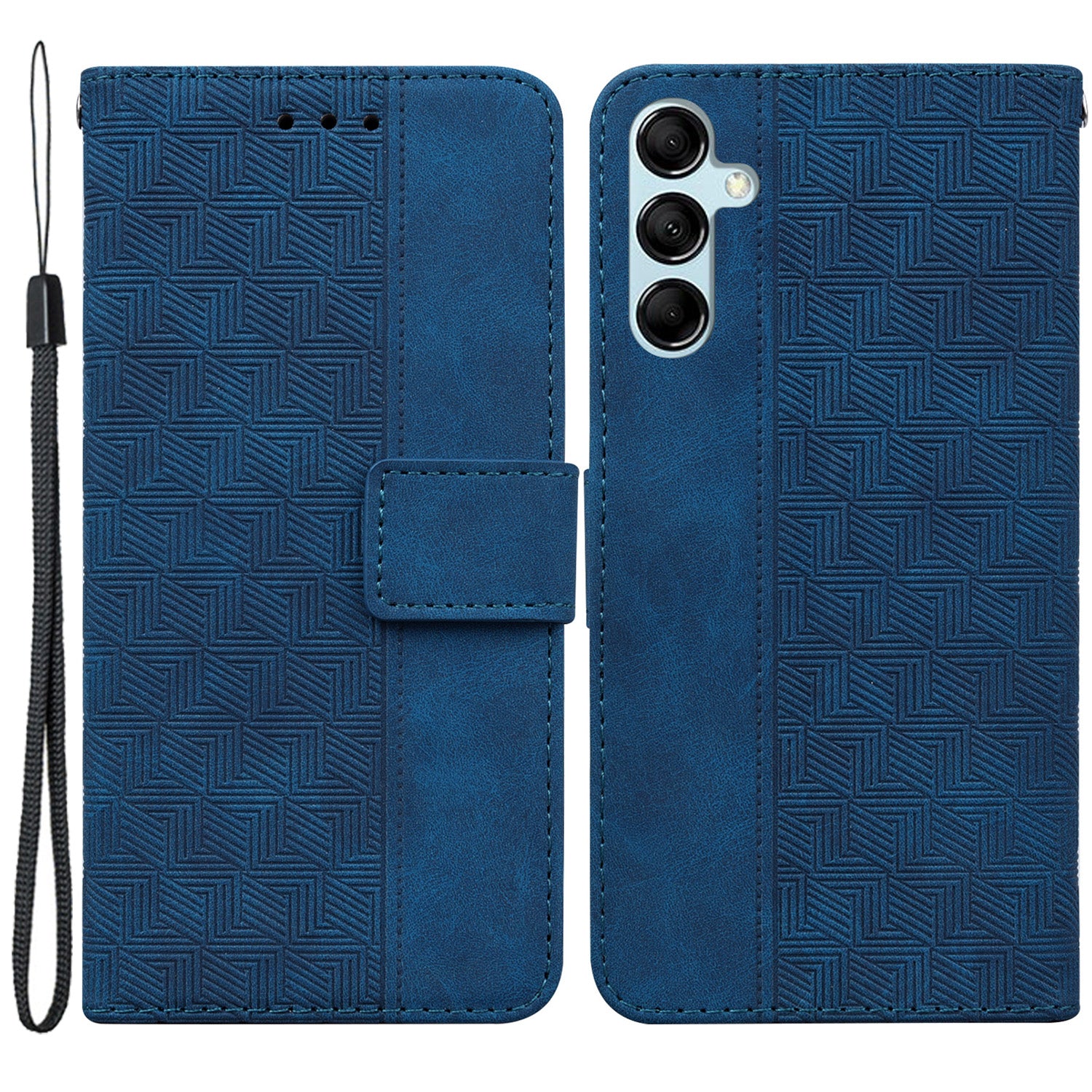 Phone Cover for Samsung Galaxy M34 5G / F34 5G , Wallet Stand PU Leather Geometry Imprinted Case - Blue