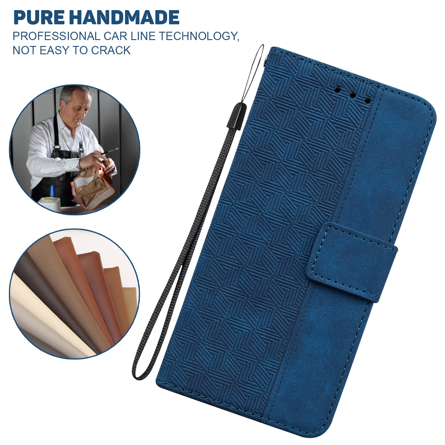 Phone Cover for Samsung Galaxy M34 5G / F34 5G , Wallet Stand PU Leather Geometry Imprinted Case - Blue