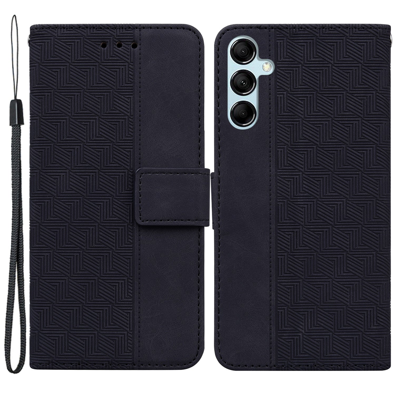 Phone Cover for Samsung Galaxy M34 5G / F34 5G , Wallet Stand PU Leather Geometry Imprinted Case - Black