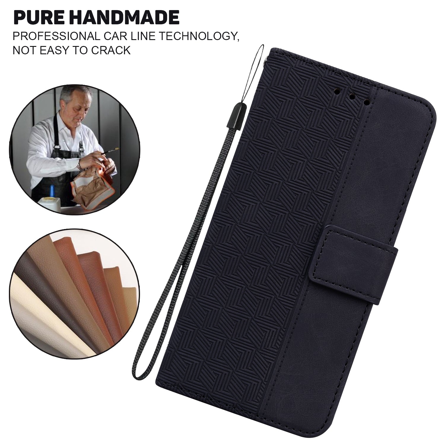 Phone Cover for Samsung Galaxy M34 5G / F34 5G , Wallet Stand PU Leather Geometry Imprinted Case - Black