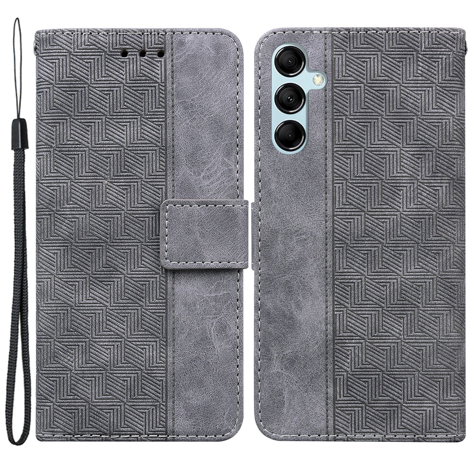 Phone Cover for Samsung Galaxy M34 5G / F34 5G , Wallet Stand PU Leather Geometry Imprinted Case - Grey