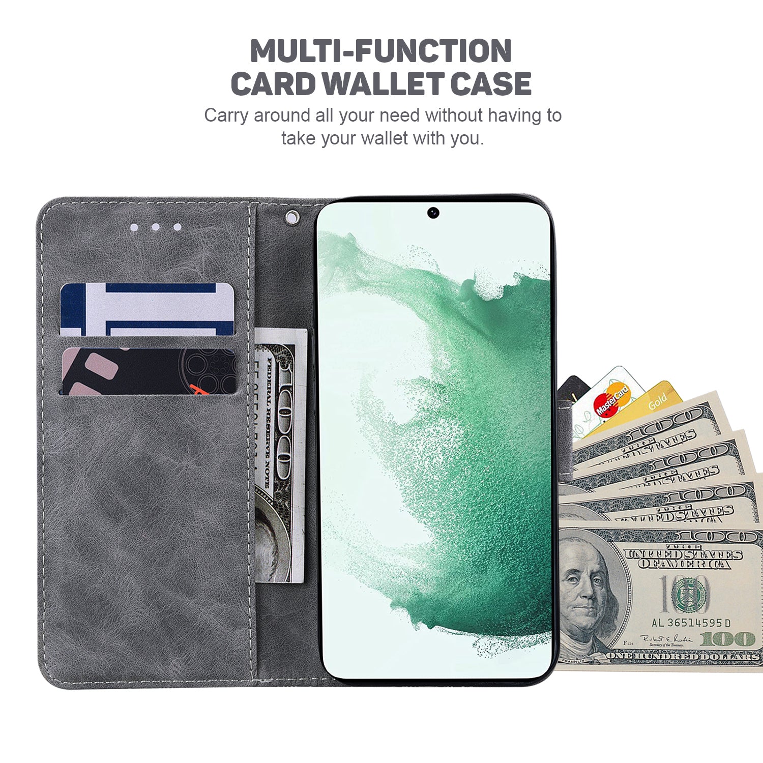 Phone Cover for Samsung Galaxy M34 5G / F34 5G , Wallet Stand PU Leather Geometry Imprinted Case - Grey