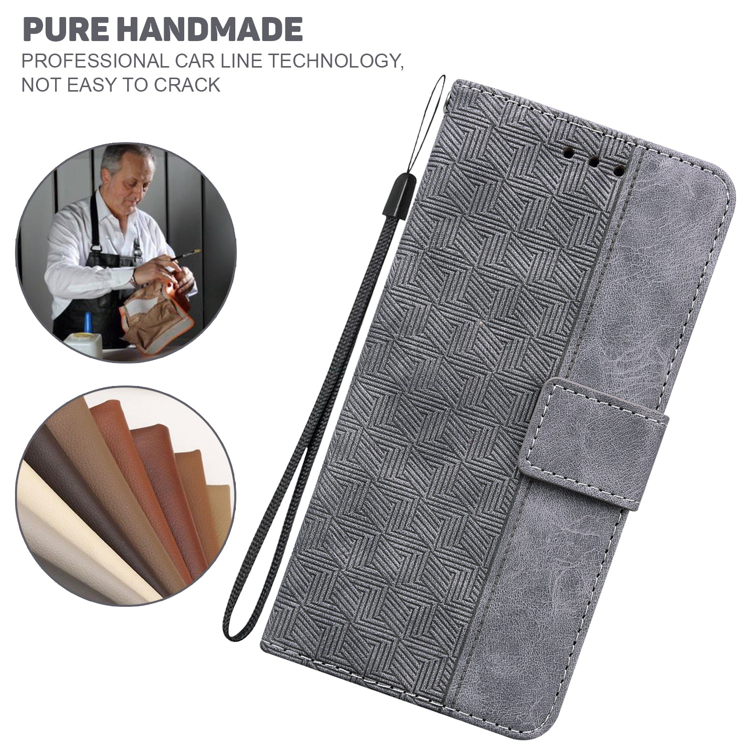 Phone Cover for Samsung Galaxy M34 5G / F34 5G , Wallet Stand PU Leather Geometry Imprinted Case - Grey