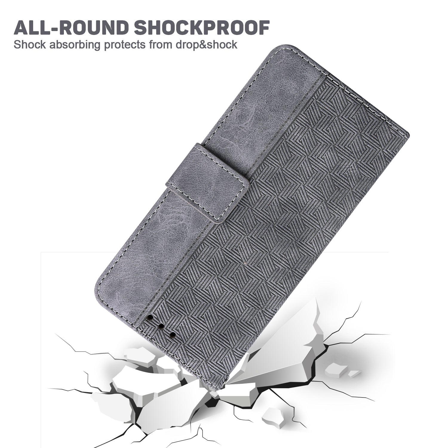 Phone Cover for Samsung Galaxy M34 5G / F34 5G , Wallet Stand PU Leather Geometry Imprinted Case - Grey