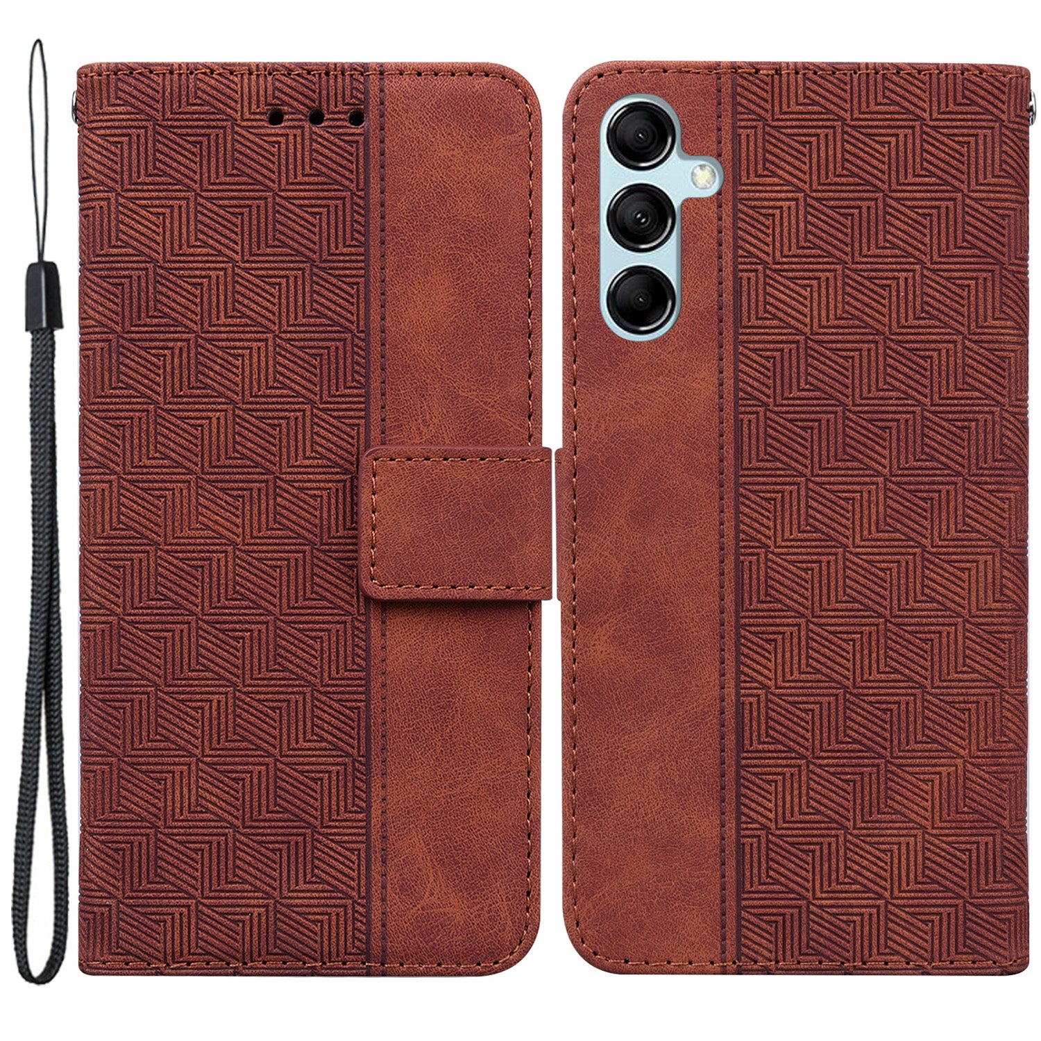 Phone Cover for Samsung Galaxy M34 5G / F34 5G , Wallet Stand PU Leather Geometry Imprinted Case - Brown