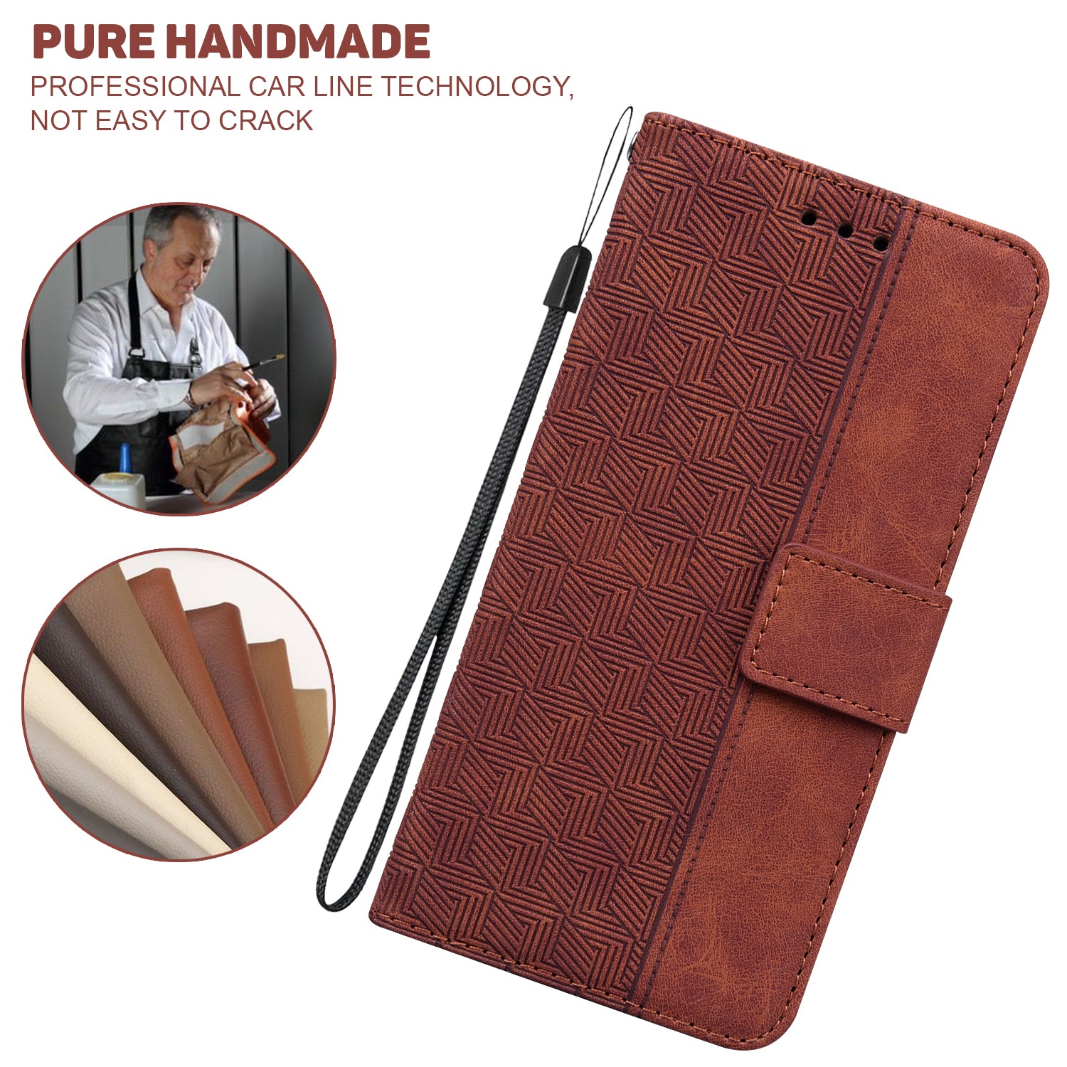 Phone Cover for Samsung Galaxy M34 5G / F34 5G , Wallet Stand PU Leather Geometry Imprinted Case - Brown