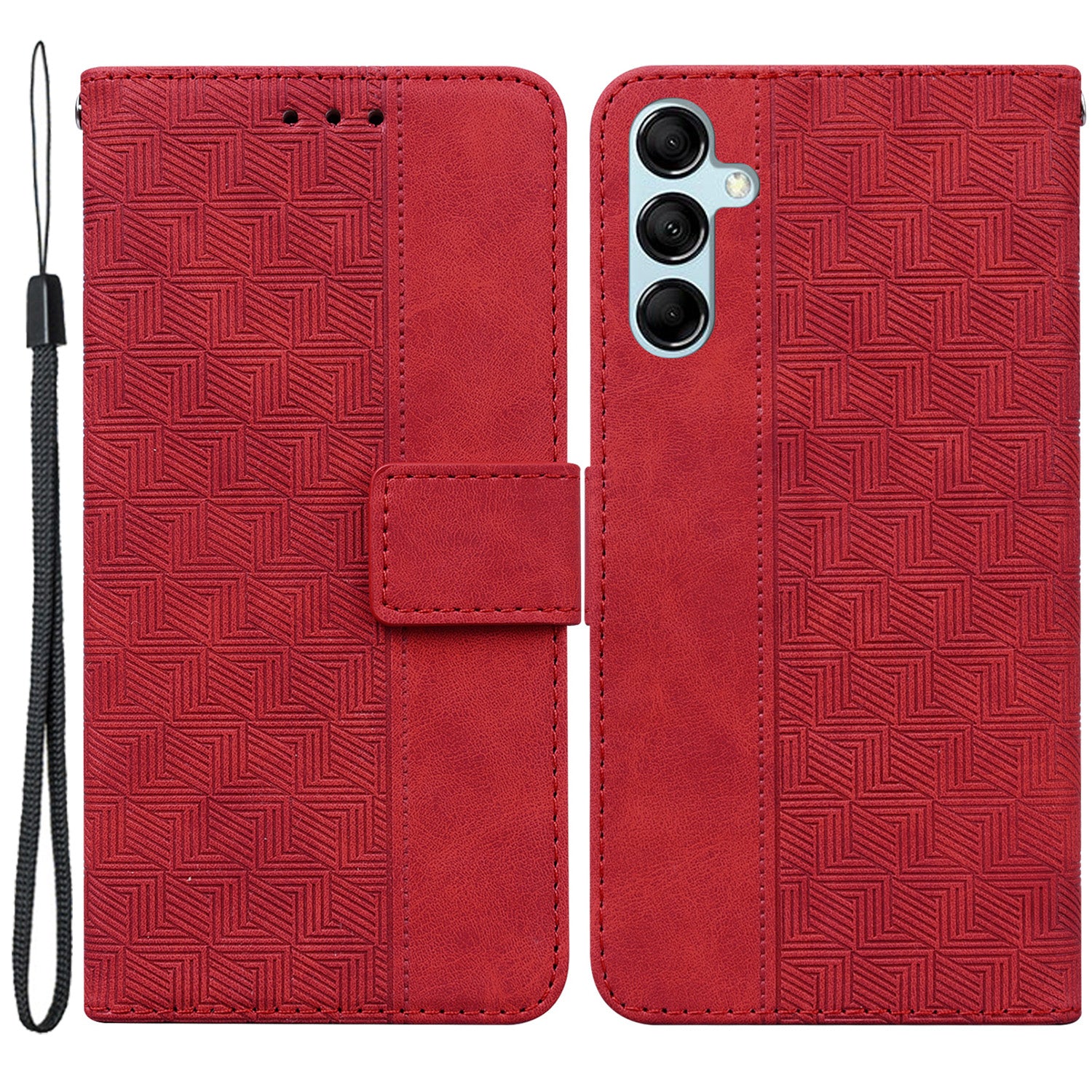 Phone Cover for Samsung Galaxy M34 5G / F34 5G , Wallet Stand PU Leather Geometry Imprinted Case - Red