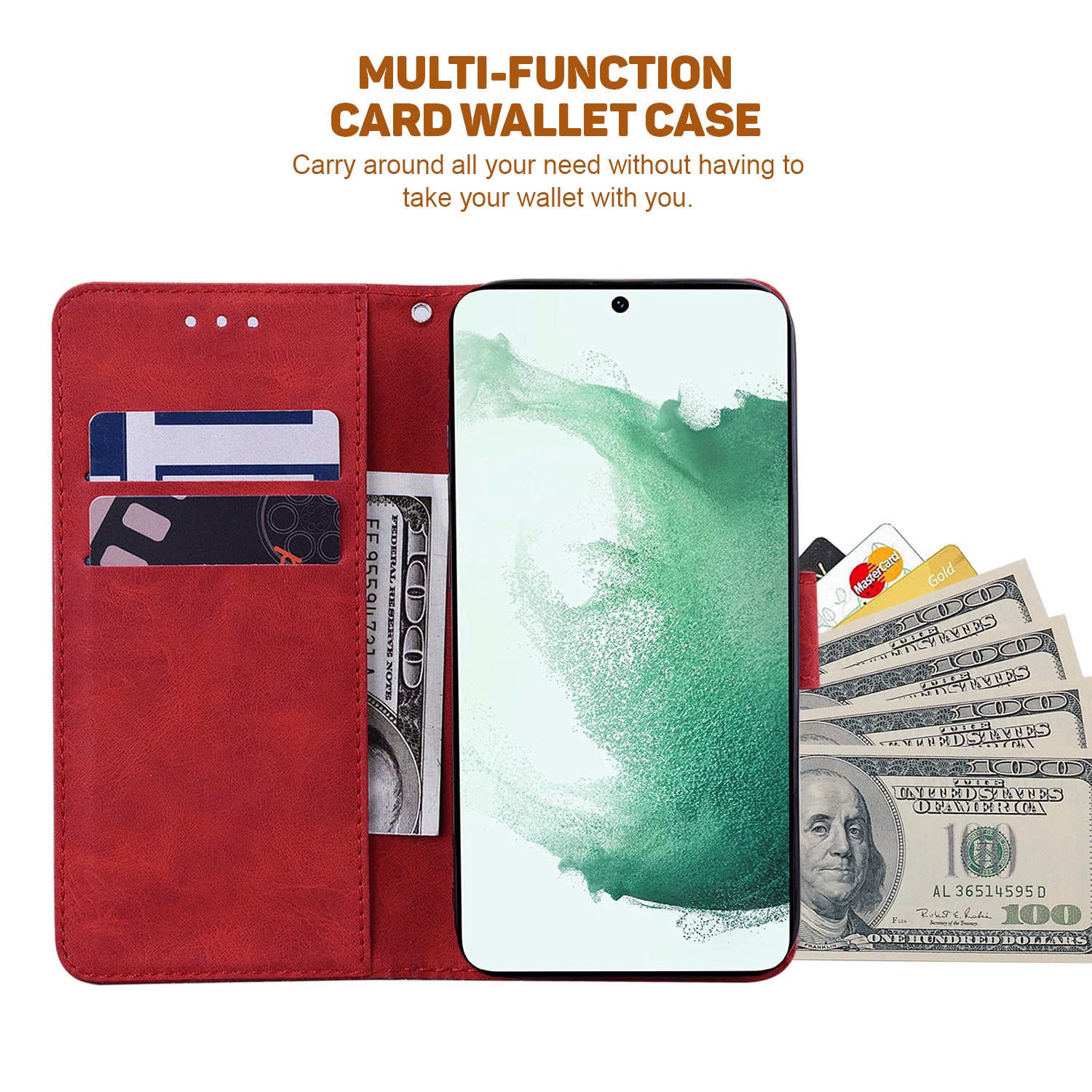 Phone Cover for Samsung Galaxy M34 5G / F34 5G , Wallet Stand PU Leather Geometry Imprinted Case - Red