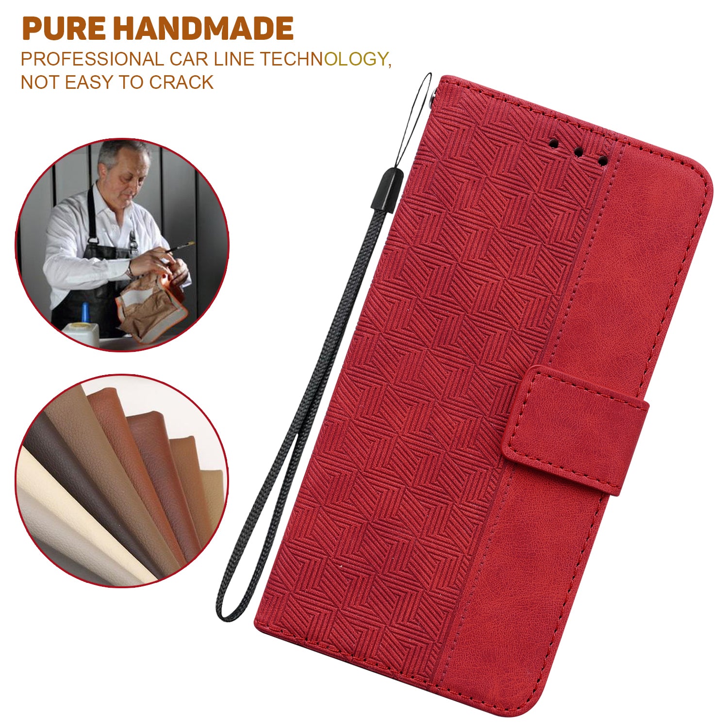 Phone Cover for Samsung Galaxy M34 5G / F34 5G , Wallet Stand PU Leather Geometry Imprinted Case - Red