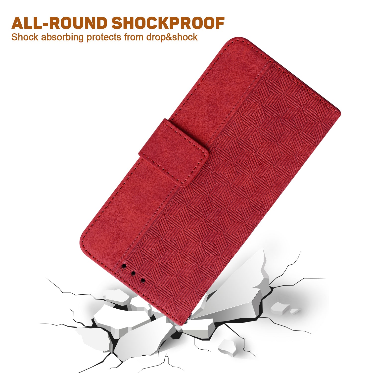 Phone Cover for Samsung Galaxy M34 5G / F34 5G , Wallet Stand PU Leather Geometry Imprinted Case - Red