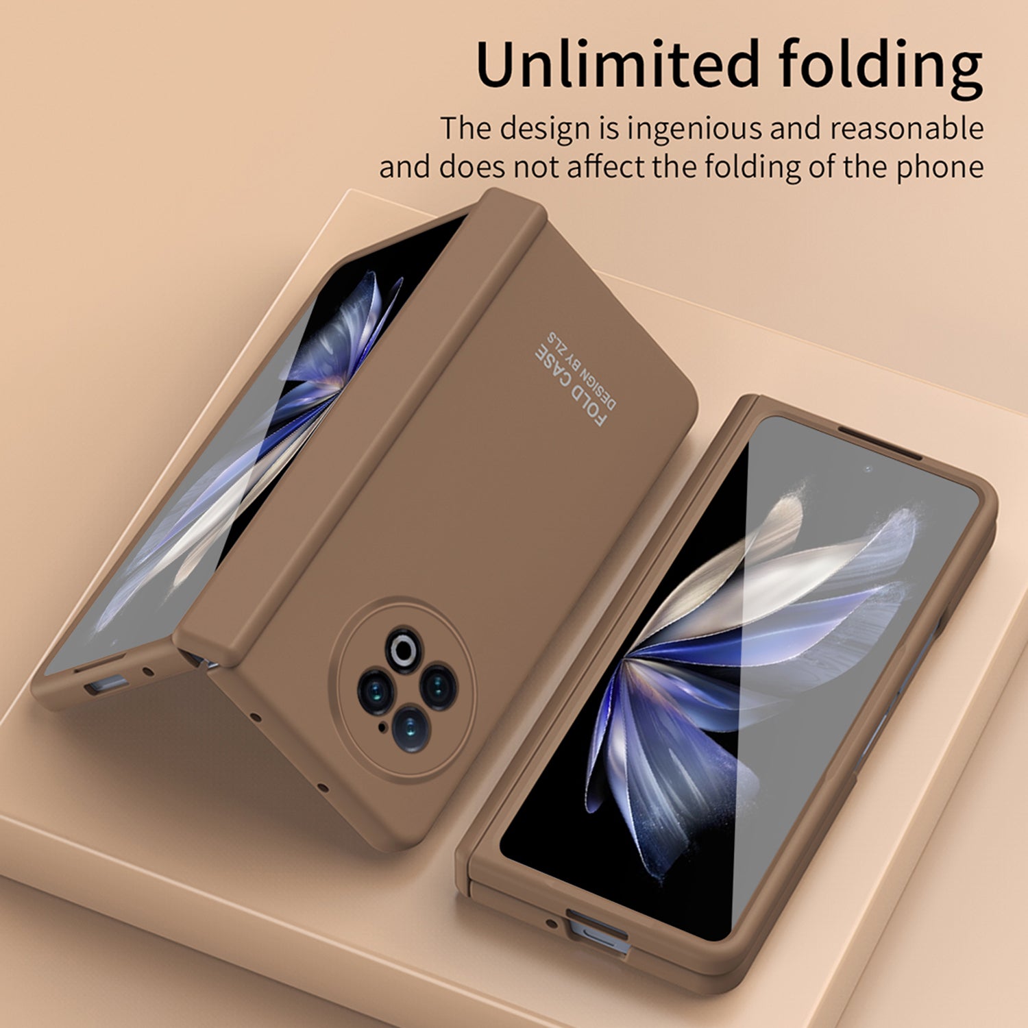 For vivo X Fold2 Case Anti-Scratch Hard PC Phone Cover with Tempered Glass Film - Brown