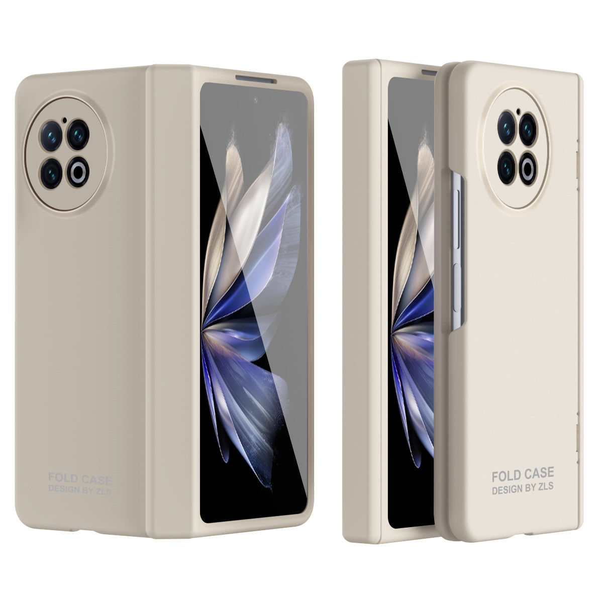 For vivo X Fold2 Case Anti-Scratch Hard PC Phone Cover with Tempered Glass Film - Beige
