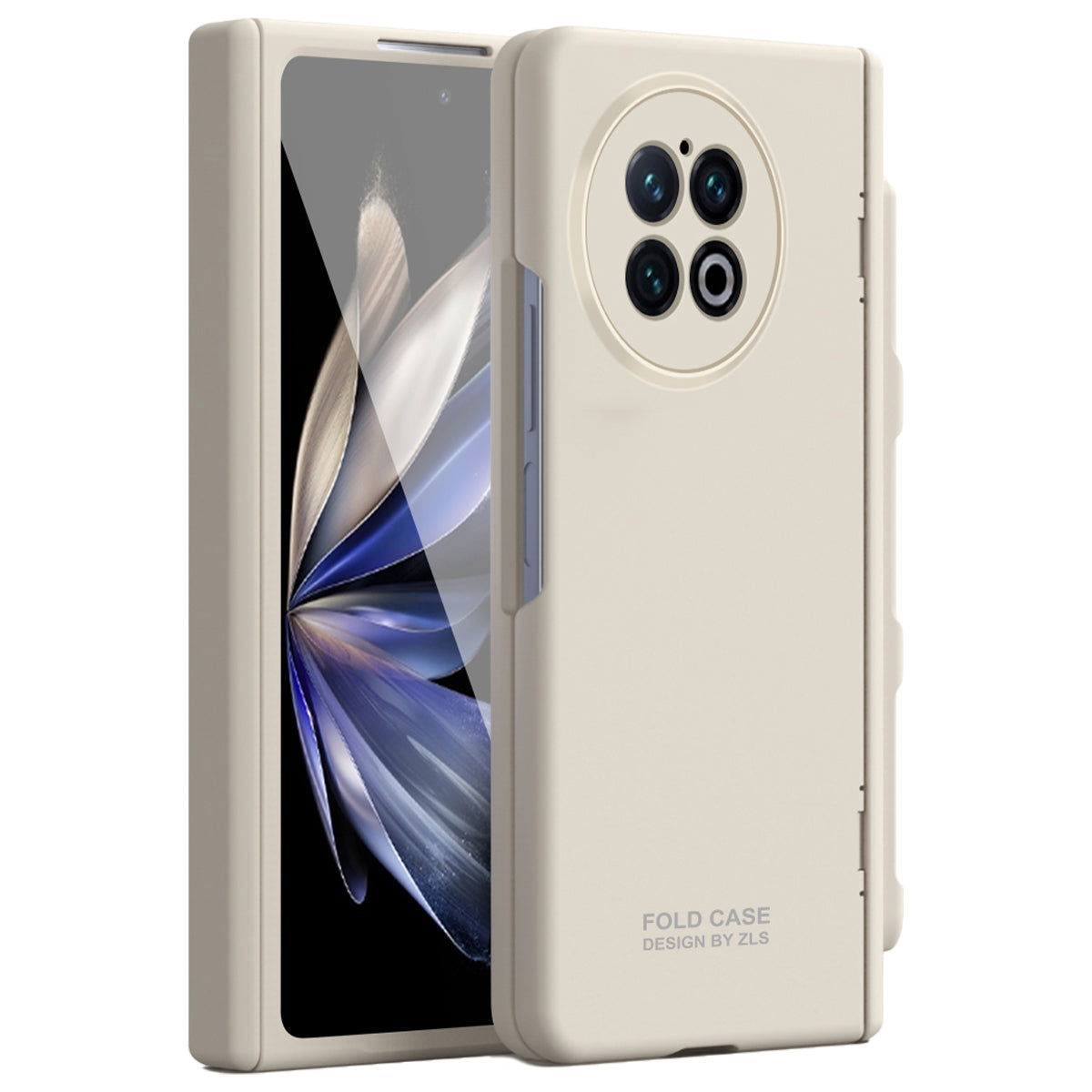 For vivo X Fold2 Case Anti-Scratch Hard PC Phone Cover with Tempered Glass Film / Stylus - Beige