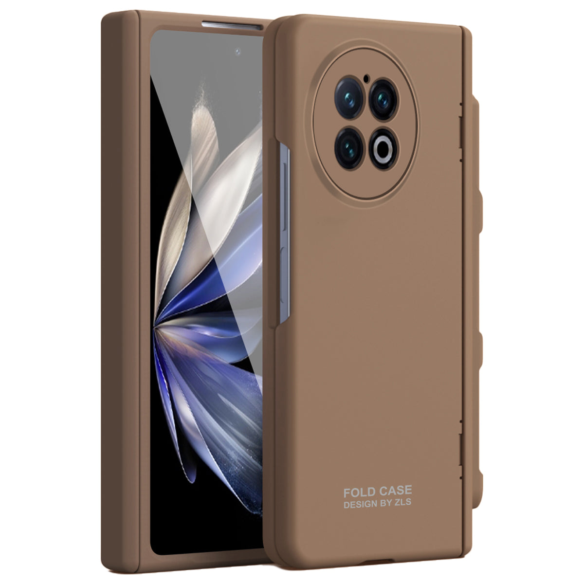 For vivo X Fold2 Case Anti-Scratch Hard PC Phone Cover with Tempered Glass Film / Stylus - Brown