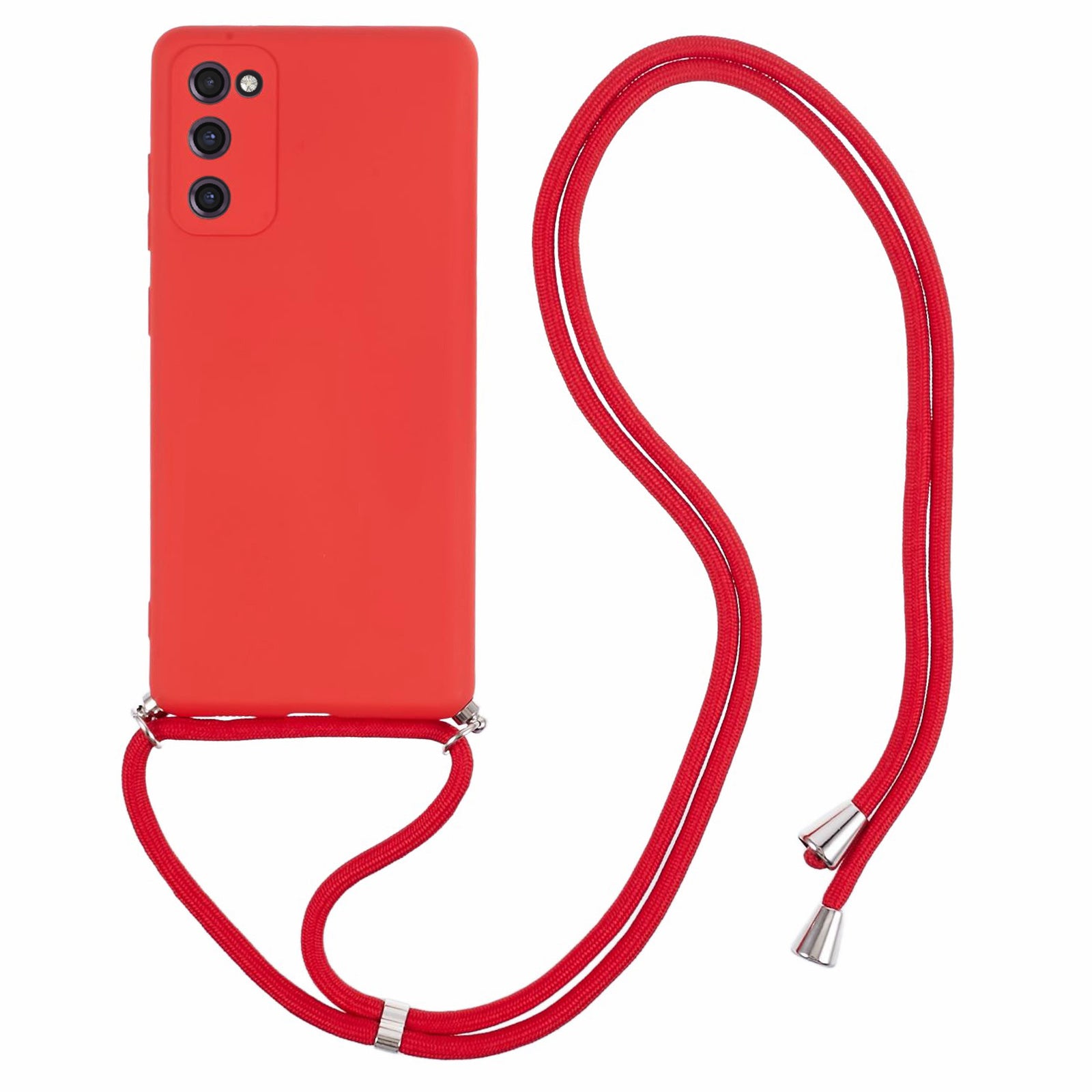 For Samsung Galaxy S20 FE / FE 5G / S20 Lite / S20 FE 2022 Case Rubberized TPU Cover with Long Lanyard - Red