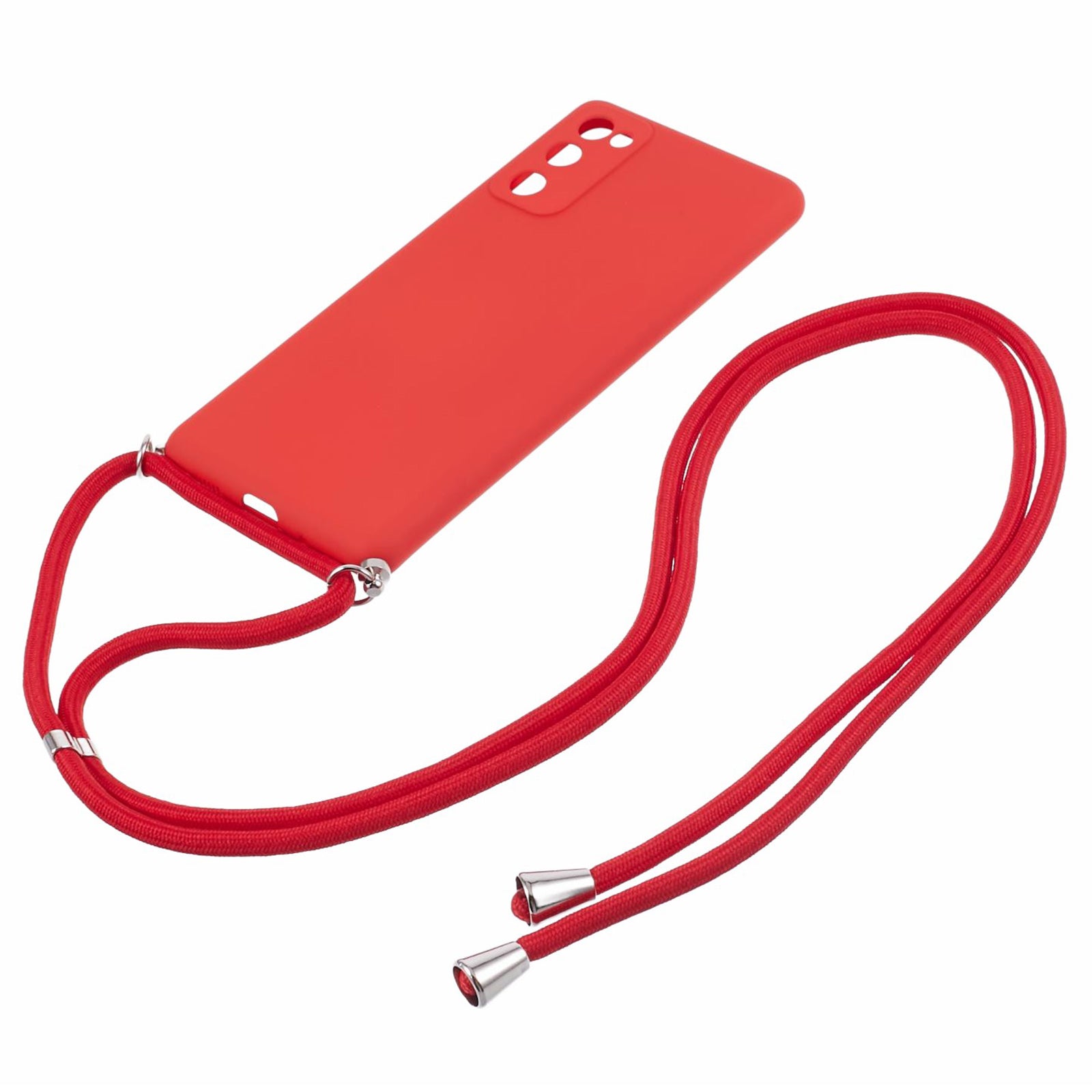 For Samsung Galaxy S20 FE / FE 5G / S20 Lite / S20 FE 2022 Case Rubberized TPU Cover with Long Lanyard - Red