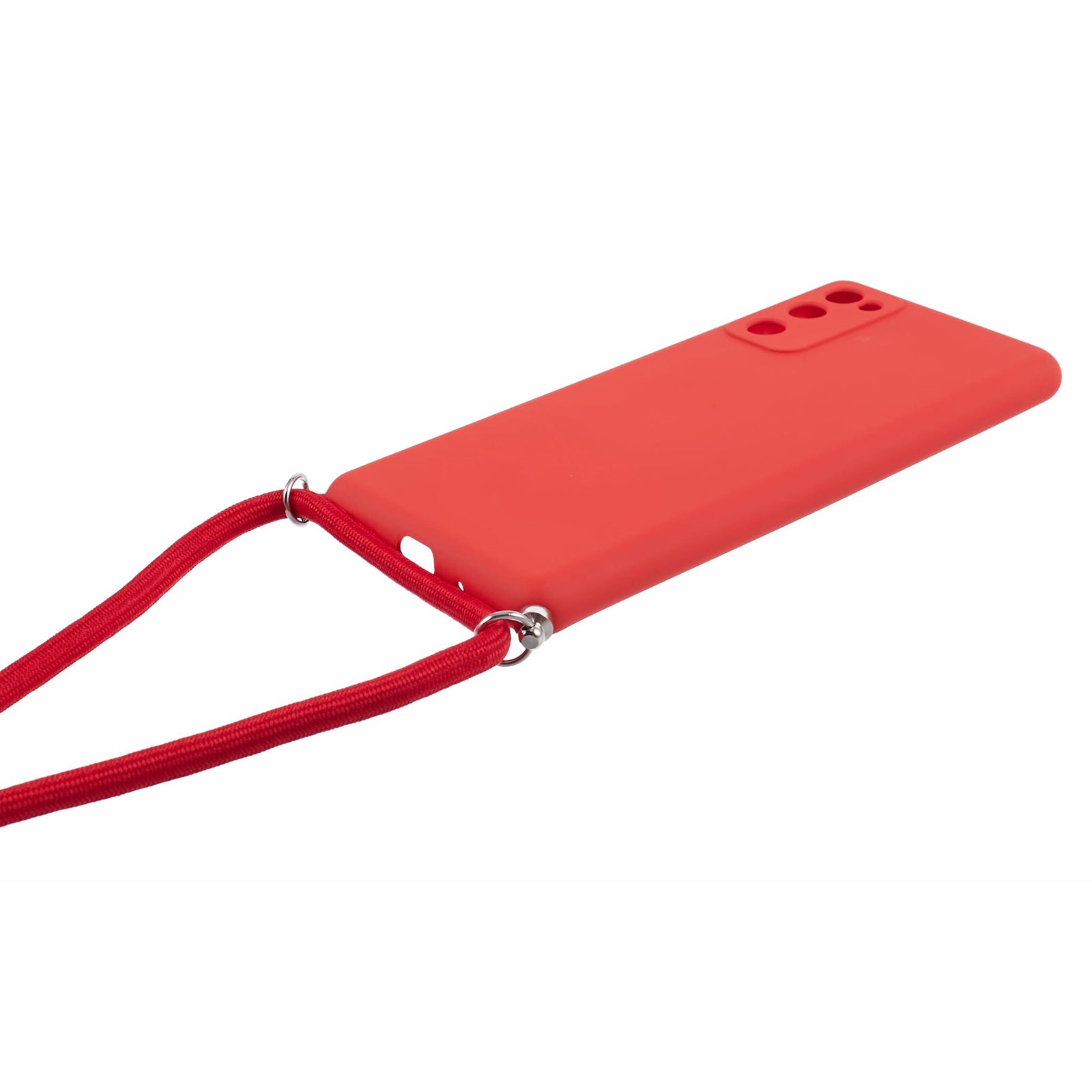 For Samsung Galaxy S20 FE / FE 5G / S20 Lite / S20 FE 2022 Case Rubberized TPU Cover with Long Lanyard - Red