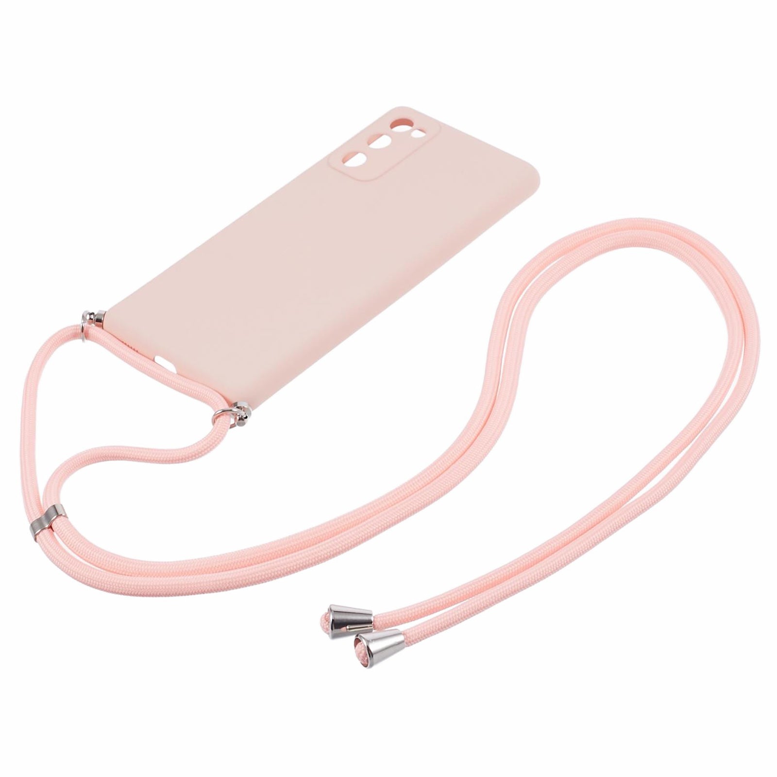 For Samsung Galaxy S20 FE / FE 5G / S20 Lite / S20 FE 2022 Case Rubberized TPU Cover with Long Lanyard - Pink