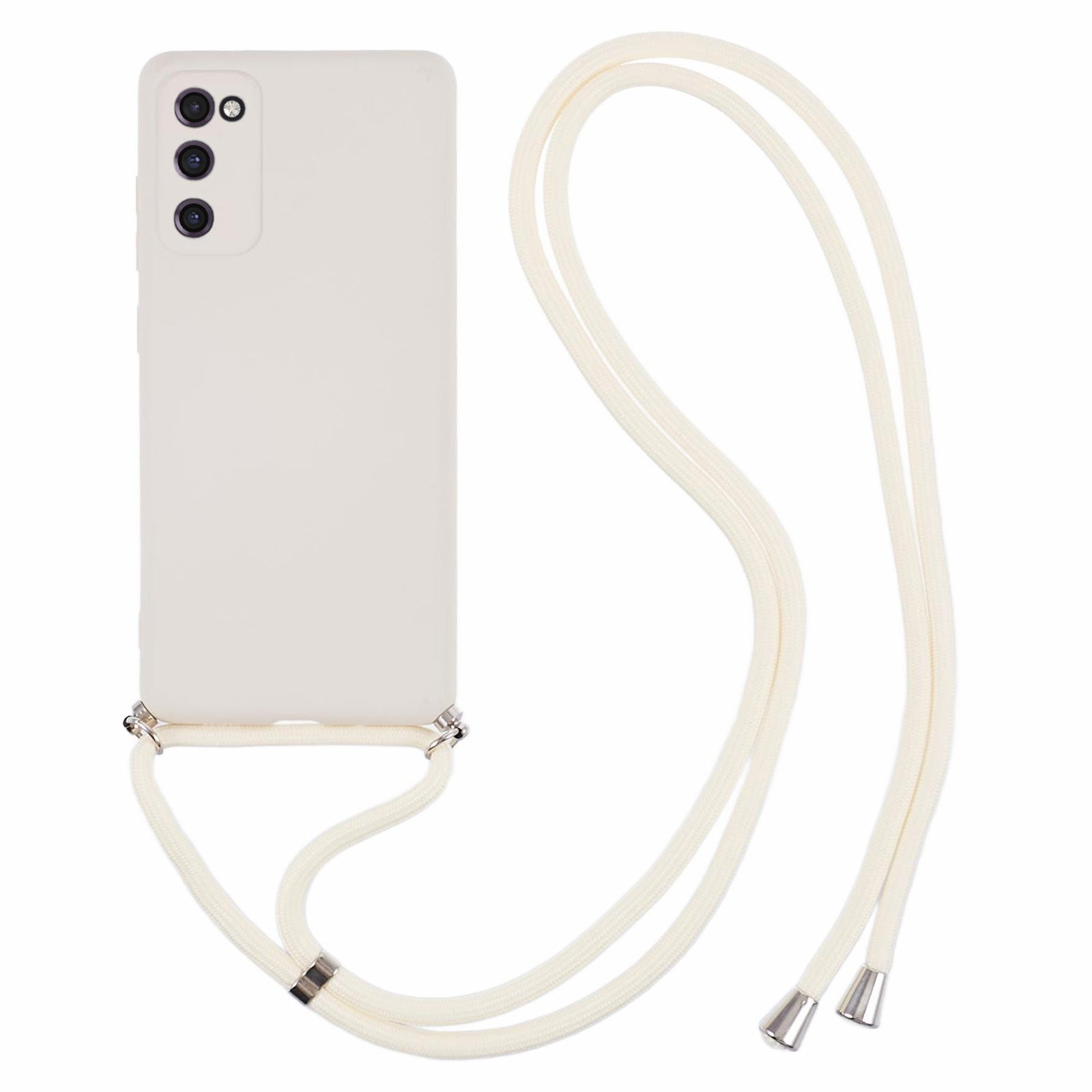 For Samsung Galaxy S20 FE / FE 5G / S20 Lite / S20 FE 2022 Case Rubberized TPU Cover with Long Lanyard - White