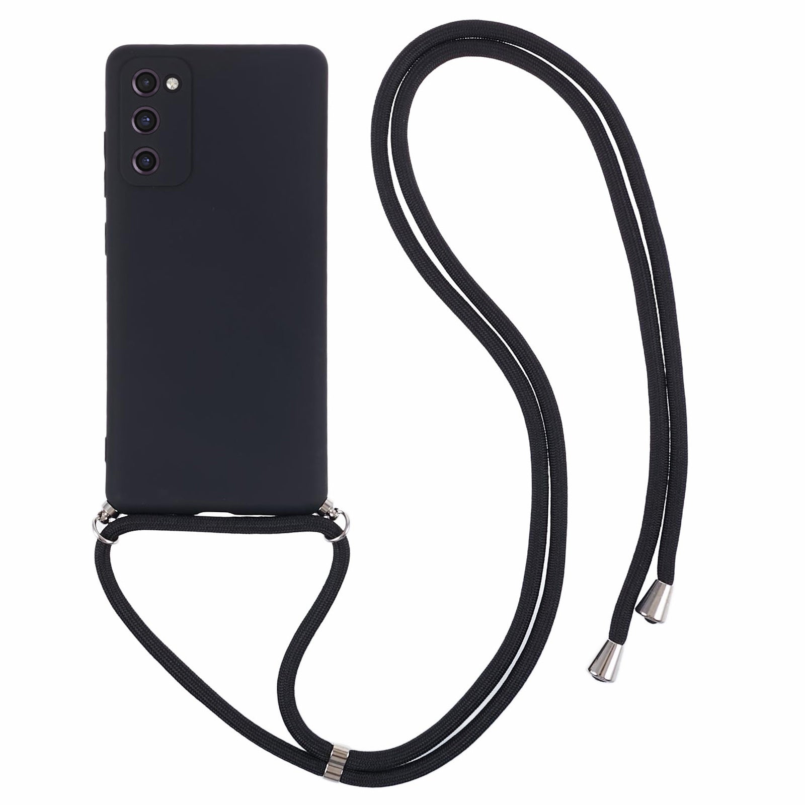 For Samsung Galaxy S20 FE / FE 5G / S20 Lite / S20 FE 2022 Case Rubberized TPU Cover with Long Lanyard - Black