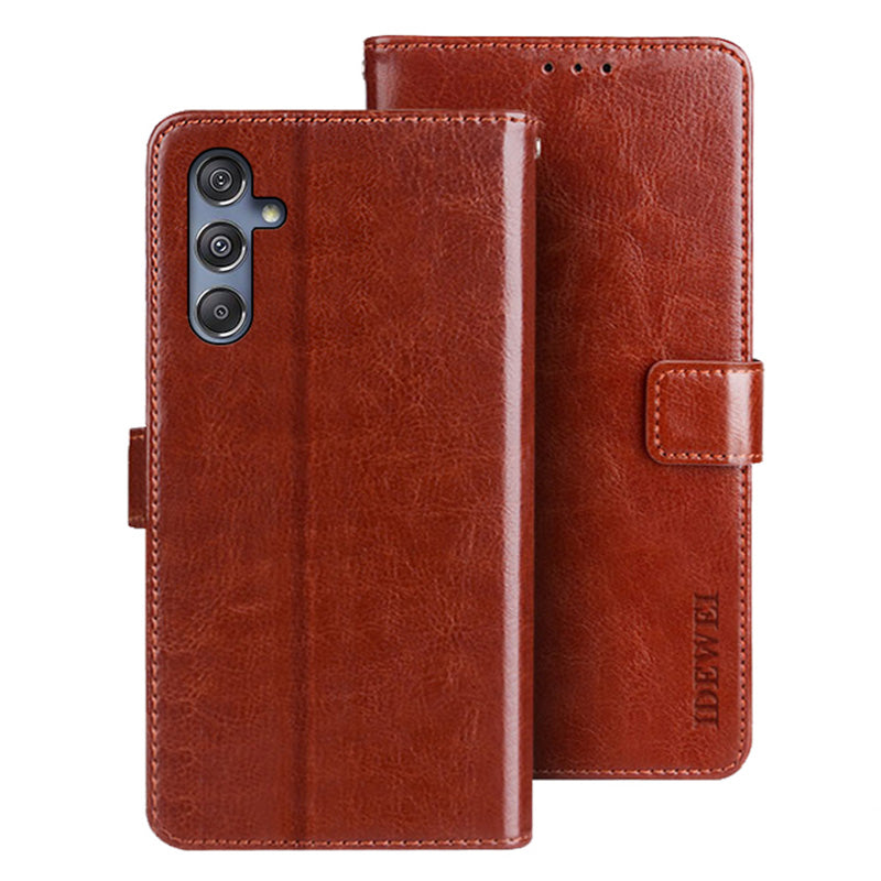 IDEWEI For Samsung Galaxy M34 5G / F34 5G Case Crazy Horse Texture Wallet Cover - Brown