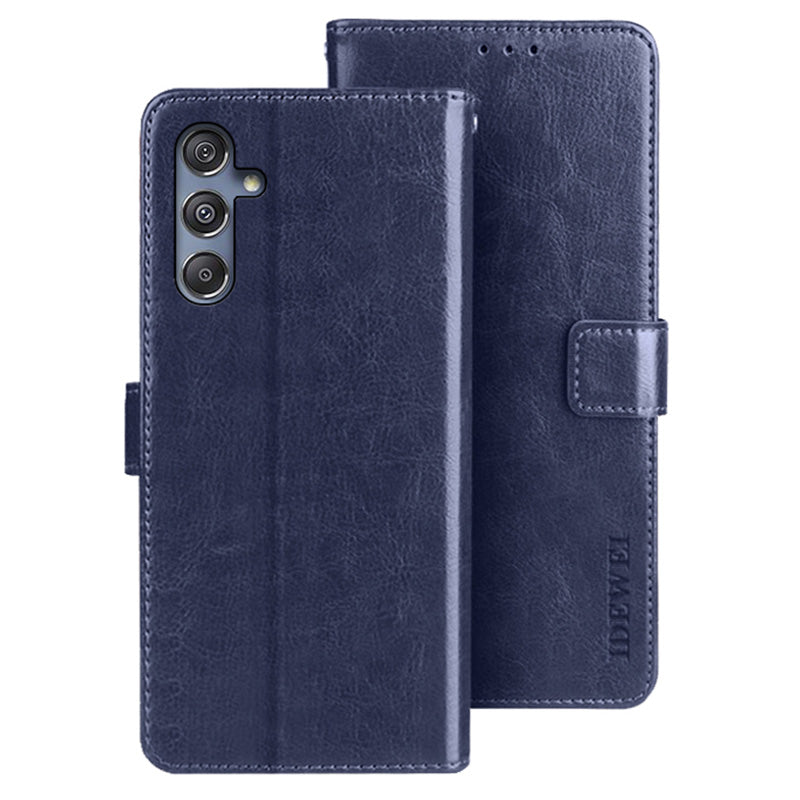 IDEWEI For Samsung Galaxy M34 5G / F34 5G Case Crazy Horse Texture Wallet Cover - Dark Blue