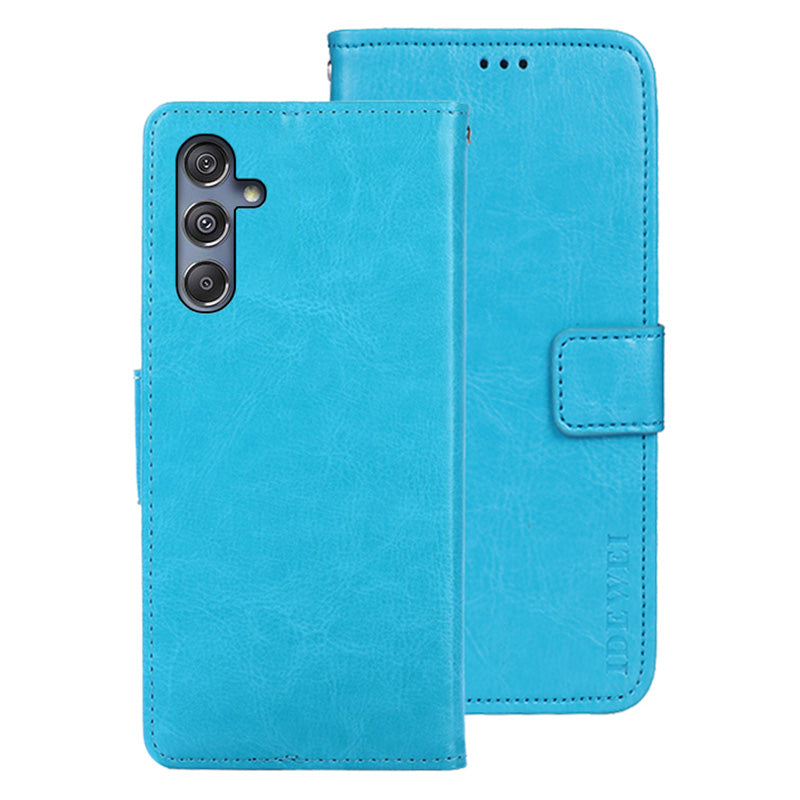 IDEWEI For Samsung Galaxy M34 5G / F34 5G Case Crazy Horse Texture Wallet Cover - Sky Blue