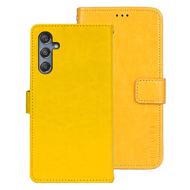 IDEWEI For Samsung Galaxy M34 5G / F34 5G Case Crazy Horse Texture Wallet Cover - Yellow