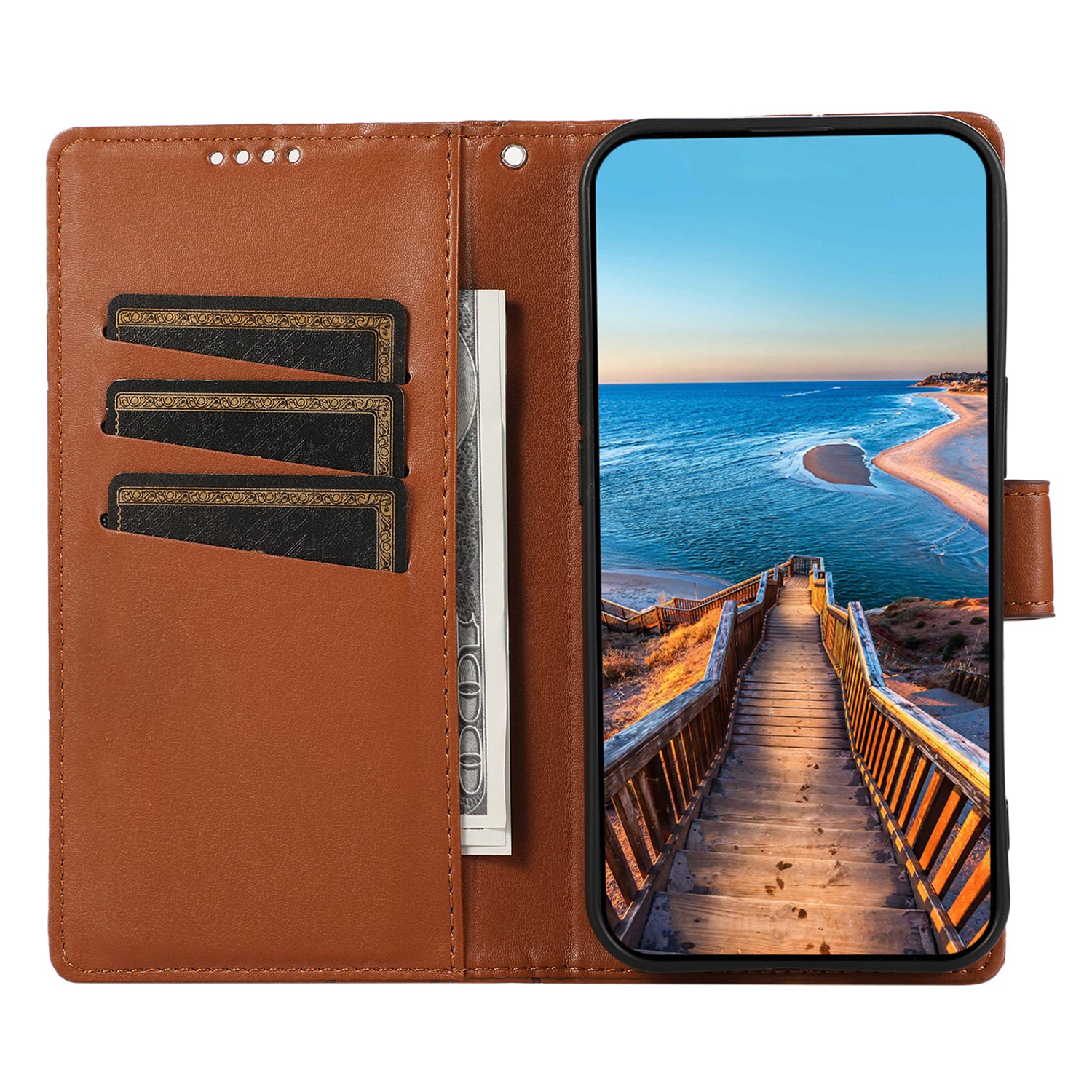 DF-06 For Samsung Galaxy M34 5G / F34 5G Case Lines Imprinted PU Leather Phone Cover with Wrist Strap - Brown