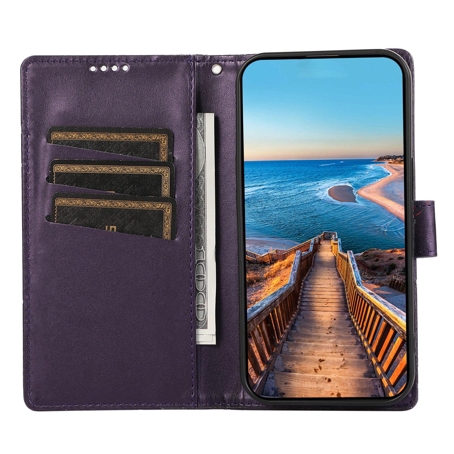 DF-06 For Samsung Galaxy M34 5G / F34 5G Case Lines Imprinted PU Leather Phone Cover with Wrist Strap - Purple