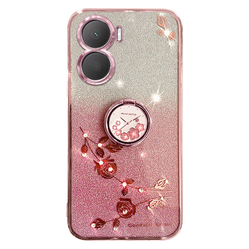 KADEM For vivo Y16 4G / Y56 5G / iQOO Z7i Case Flower Pattern Back Guard TPU Phone Cover - Rose Gold