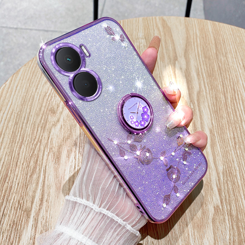 KADEM For vivo Y16 4G / Y56 5G / iQOO Z7i Case Flower Pattern Back Guard TPU Phone Cover - Purple