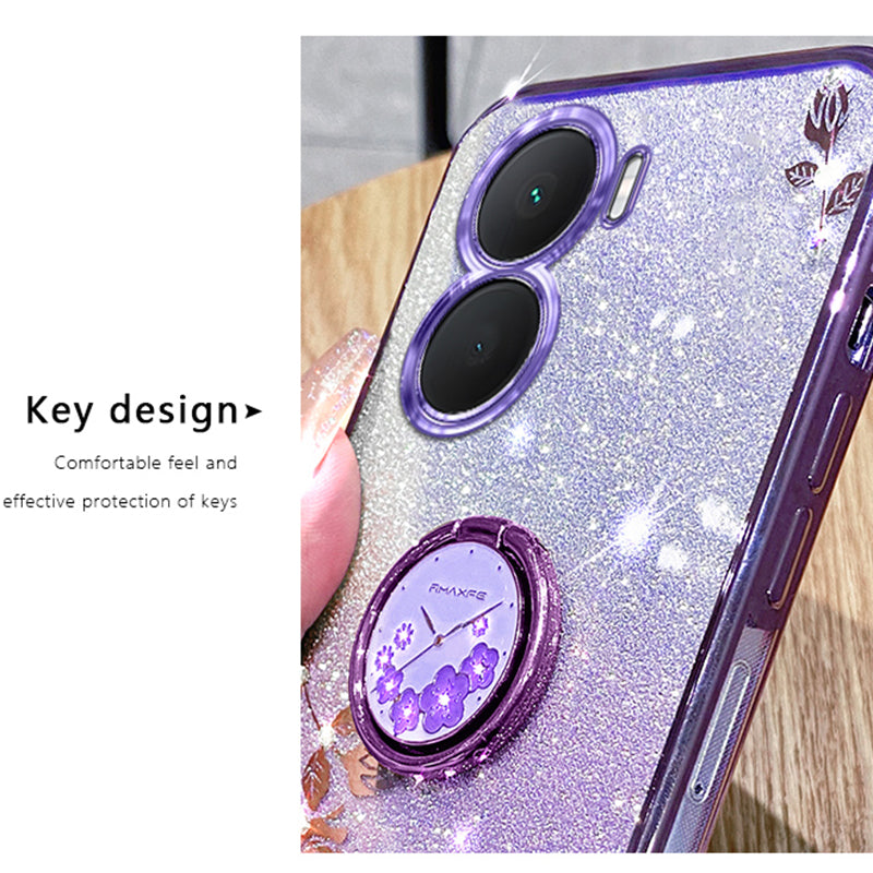 KADEM For vivo Y16 4G / Y56 5G / iQOO Z7i Case Flower Pattern Back Guard TPU Phone Cover - Purple