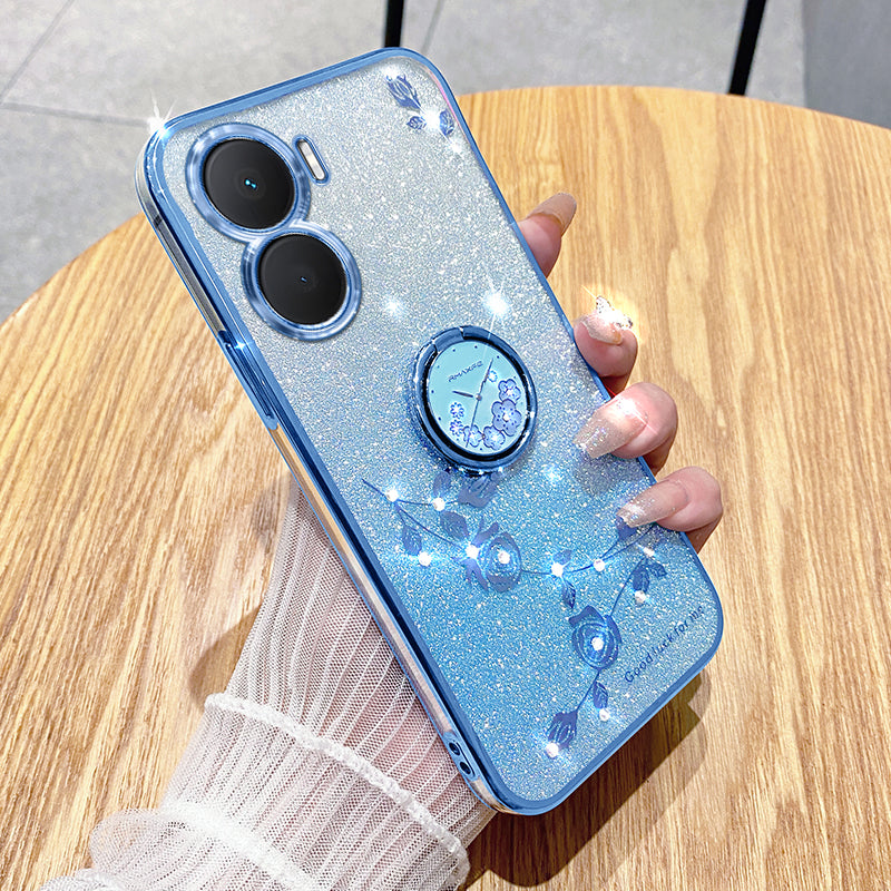 KADEM For vivo Y16 4G / Y56 5G / iQOO Z7i Case Flower Pattern Back Guard TPU Phone Cover - Blue