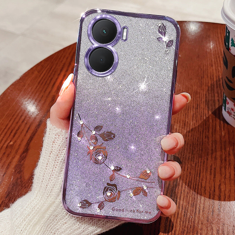 KADEM For vivo Y16 4G / Y56 5G / iQOO Z7i Case TPU Flower Decor Gradient Phone Cover - Purple