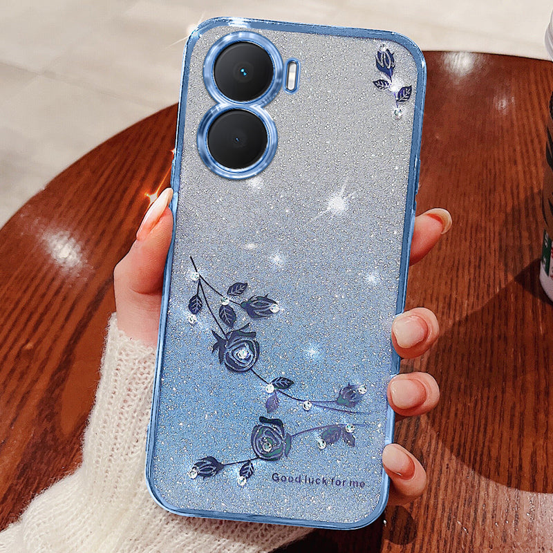 KADEM For vivo Y16 4G / Y56 5G / iQOO Z7i Case TPU Flower Decor Gradient Phone Cover - Blue