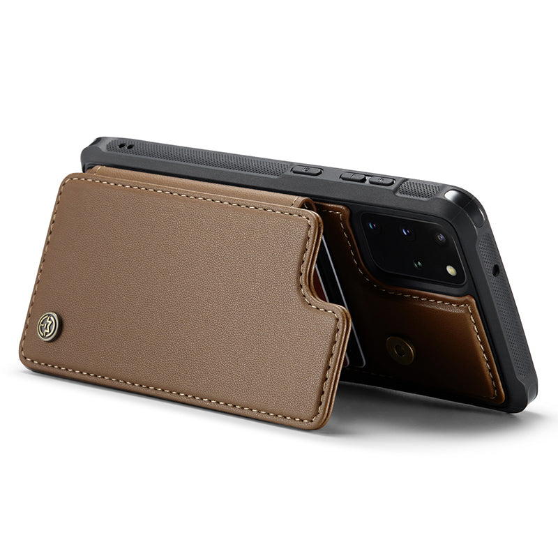 CASEME C22 Series for Samsung Galaxy S20 Plus 4G / 5G Case 5 Card Slots Phone Kickstand Cover - Brown