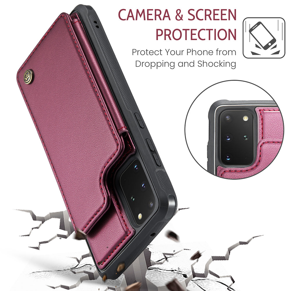 CASEME C22 Series for Samsung Galaxy S20 Plus 4G / 5G Case 5 Card Slots Phone Kickstand Cover - Red