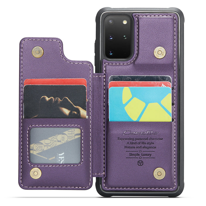 CASEME C22 Series for Samsung Galaxy S20 Plus 4G / 5G Case 5 Card Slots Phone Kickstand Cover - Purple