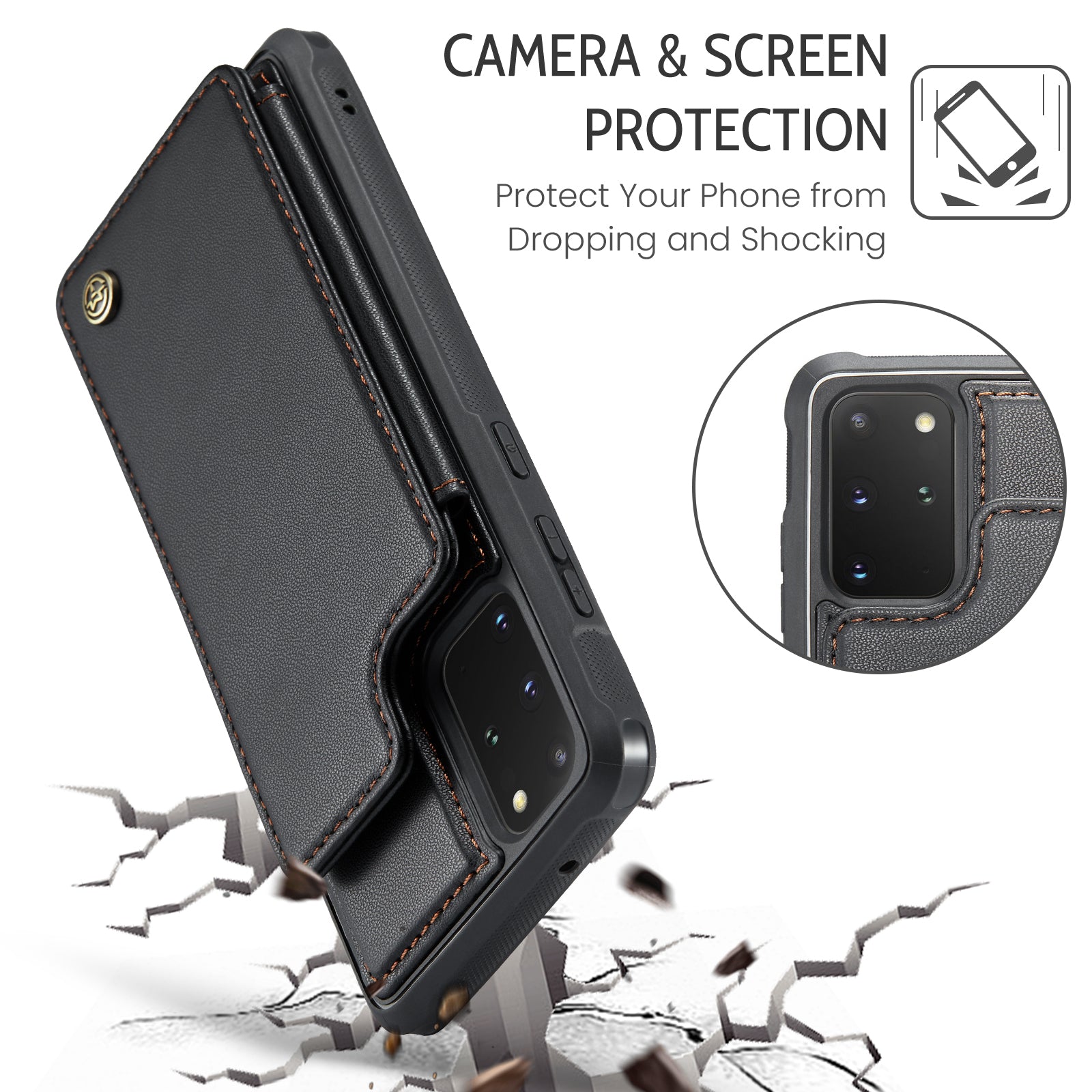 CASEME C22 Series for Samsung Galaxy S20 Plus 4G / 5G Case 5 Card Slots Phone Kickstand Cover - Black