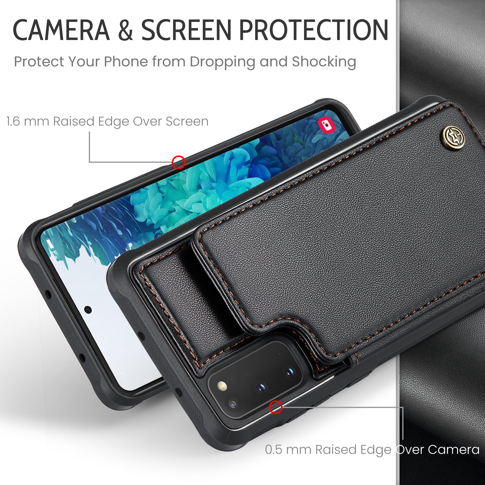 CASEME C22 Series for Samsung Galaxy S20 FE / FE 5G / S20 Lite / S20 FE 2022 Phone Case with 5 Card Slots Kickstand - Black