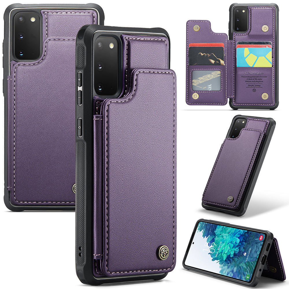 CASEME C22 Series for Samsung Galaxy S20 FE / FE 5G / S20 Lite / S20 FE 2022 Phone Case with 5 Card Slots Kickstand - Purple