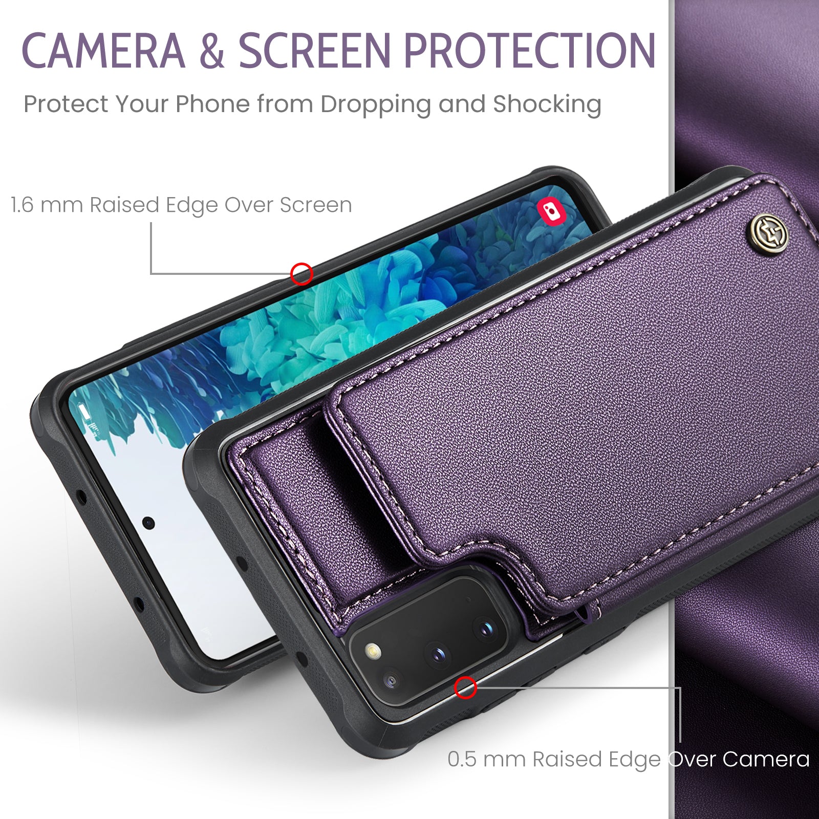 CASEME C22 Series for Samsung Galaxy S20 FE / FE 5G / S20 Lite / S20 FE 2022 Phone Case with 5 Card Slots Kickstand - Purple